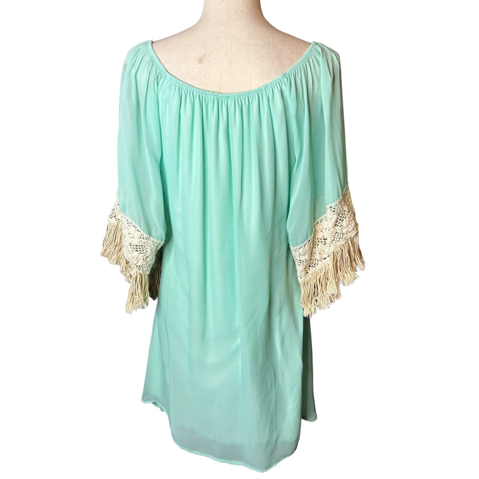 Accessorize in Style Mint Dress Womens Medium Crochet Fringe Bohemian Boho