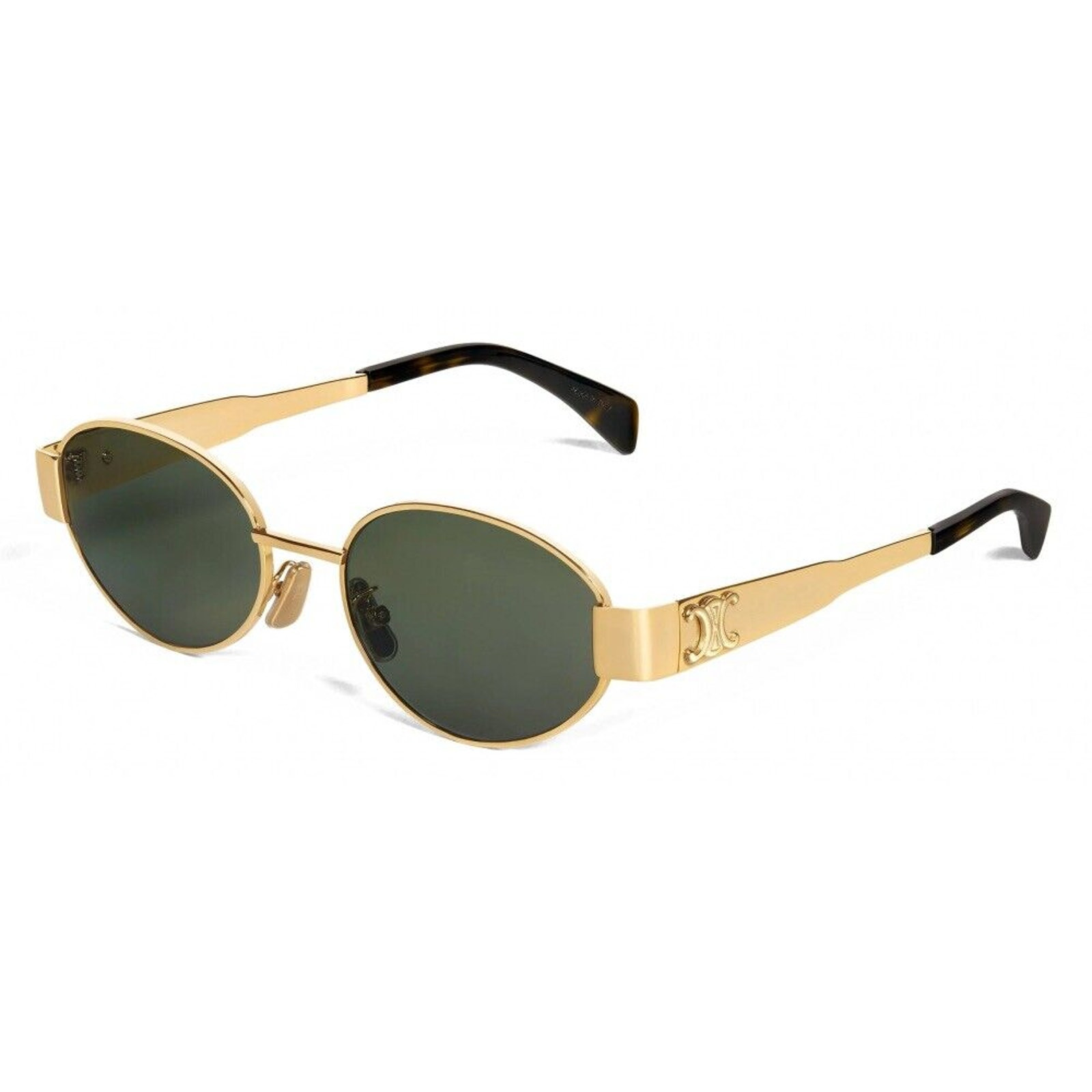Celine CL40235U 30N Triomphe Metal Oval Sunglasses Gold Green Lens AUTHENTIC