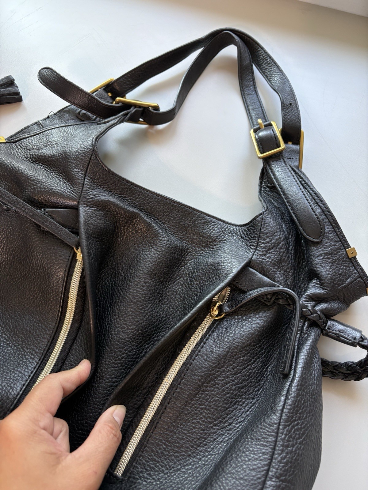 Elliott Lucca Sintra Black Leather Hobo Shoulder Bag Soft Slouchy Pebbled Bag