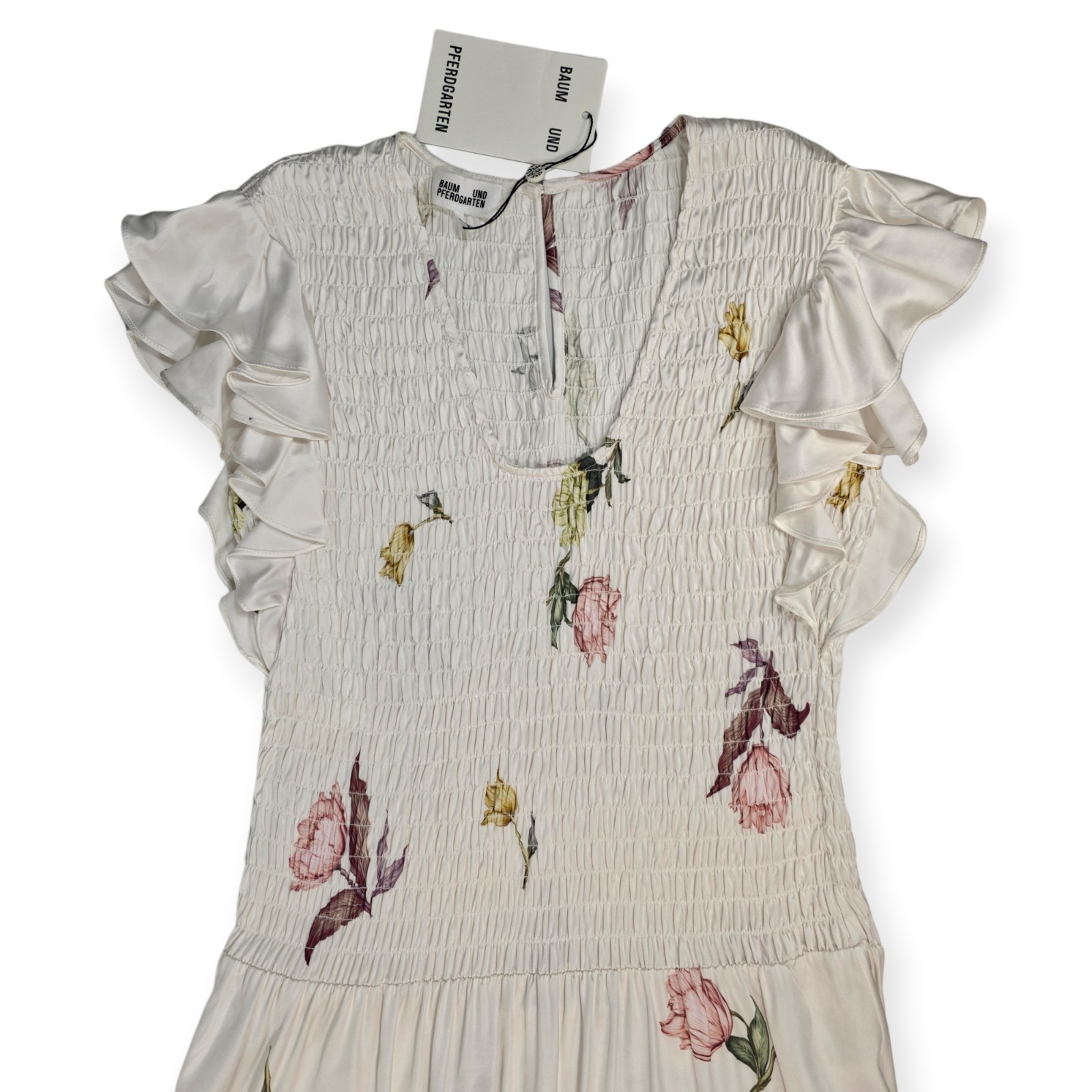 Baum und Pferdgarten Abrielle Midi Dress EU 36 US 4 White Floral Satin