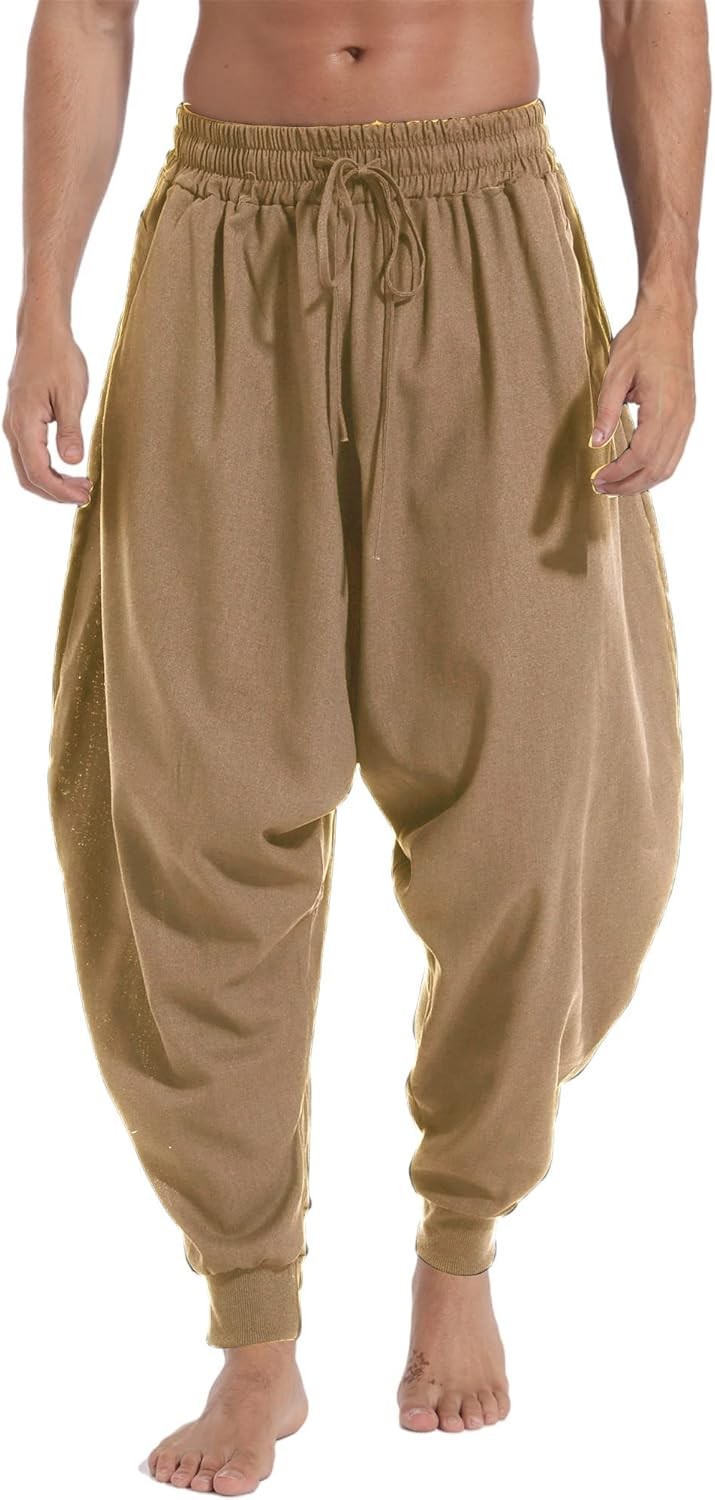 Men’s Harem Pants Baggy Casual Elastic Waist Drawstring Boho Hippie Lounge