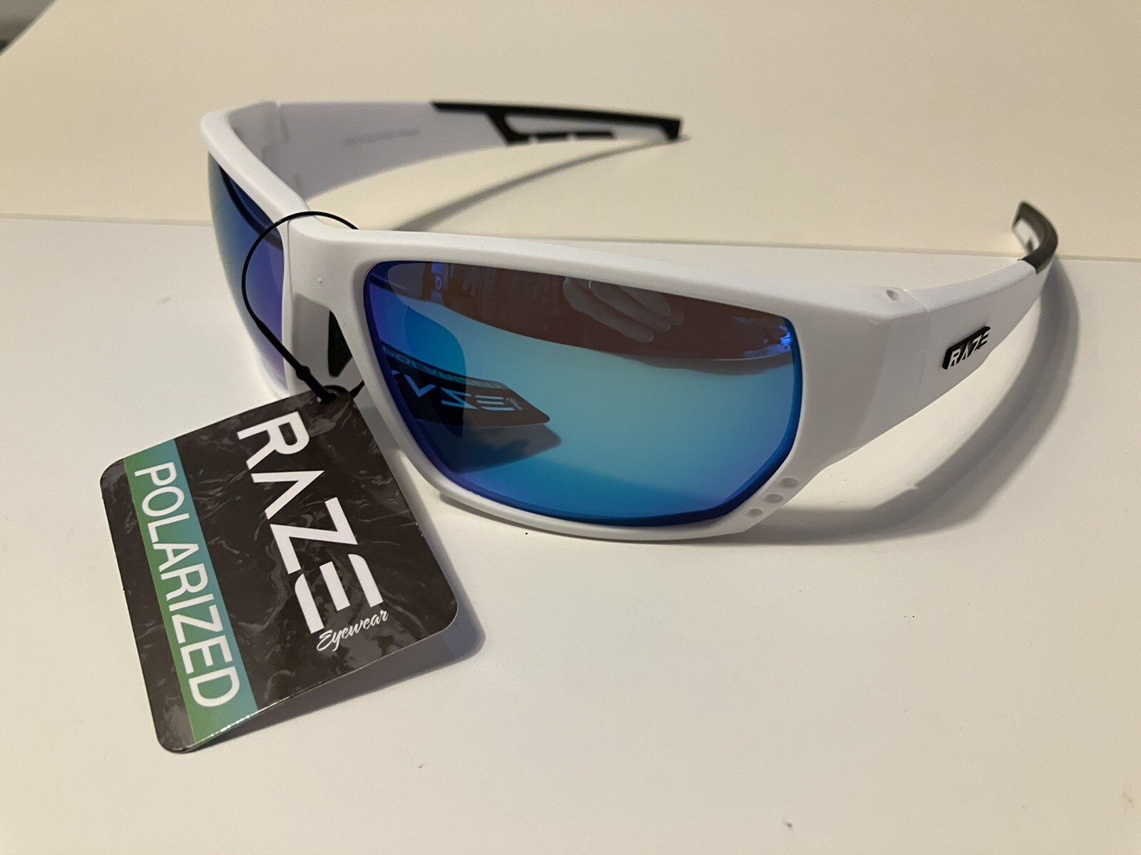 RAZE Eyewear Sunglasses Sonar Polarized White Blue Mirror Smoke 28444