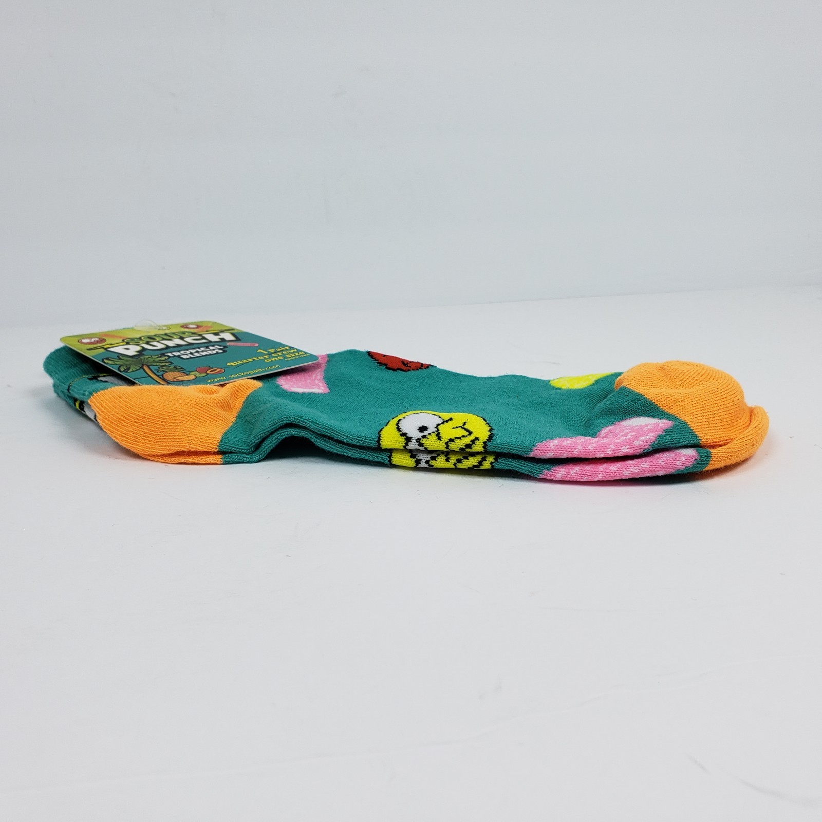 Sour Punch Mens One Size Teal Tropical Blends Novelty Graphic Quarter Crew Socks