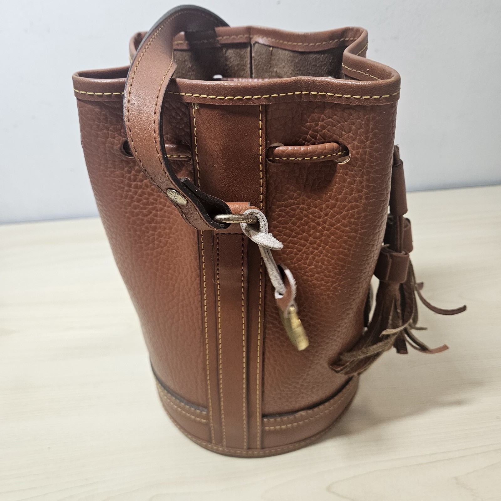 Vintage Dooney Bourke Drawstring Bucket Bag Brown All Weather Leather AWL