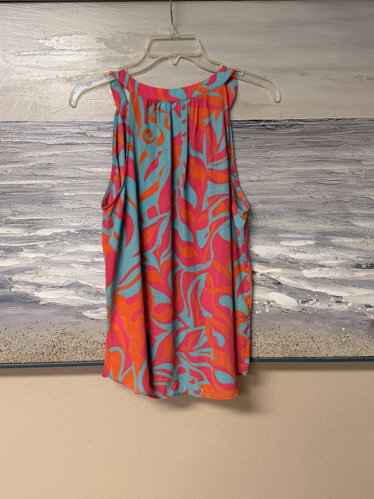 Rose & Olive Womens Size Large Pink Orange & Turquoise Printed Sleeveless Blouse