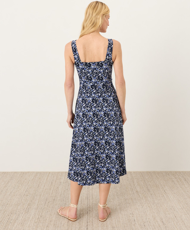 PACT Organic Fit & Flare Square Neck Dress, Paradise Petals Navy Blue