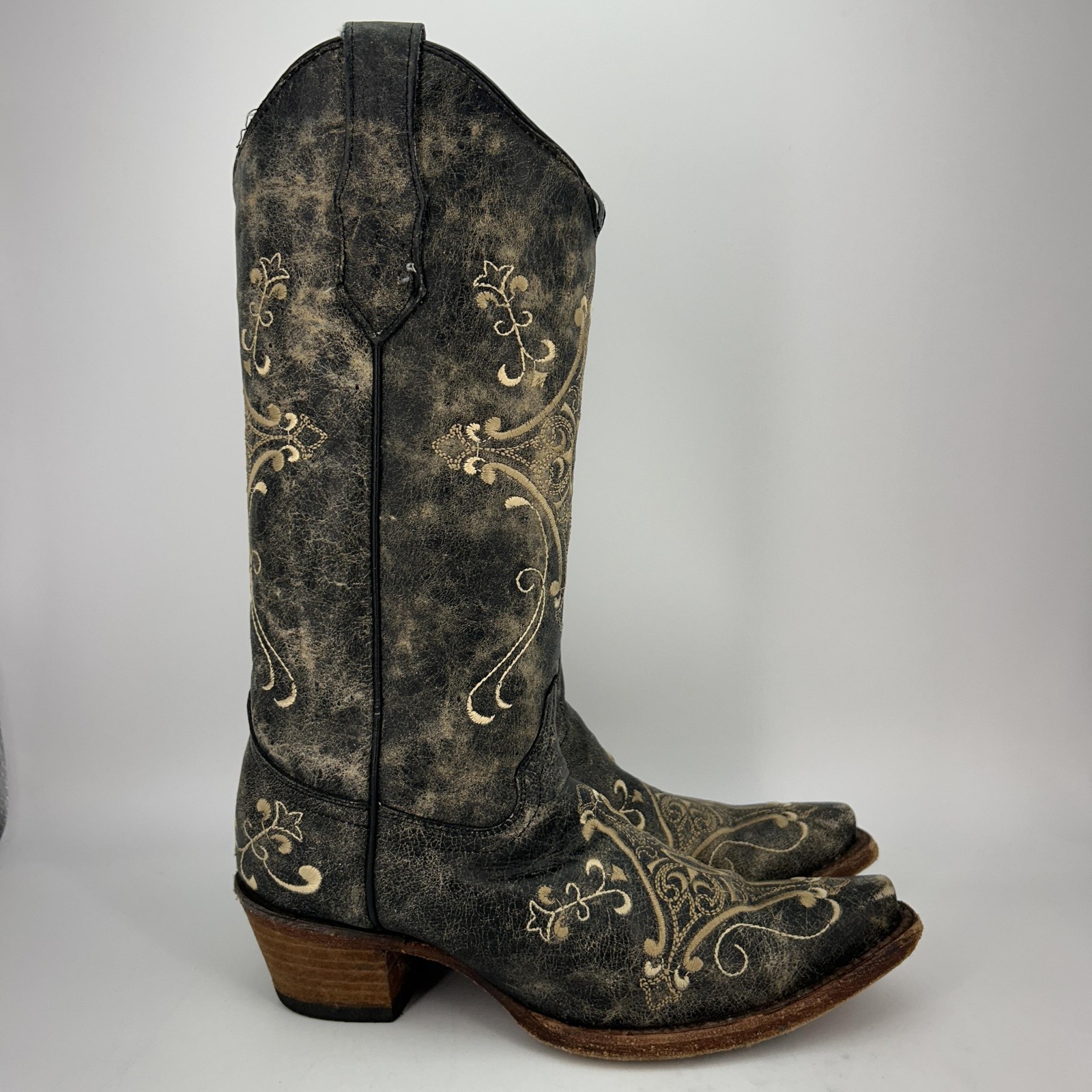 Circle G Boots Womens Size 7.5 L5048 Embroidered Crackle Western Cowgirl Leather