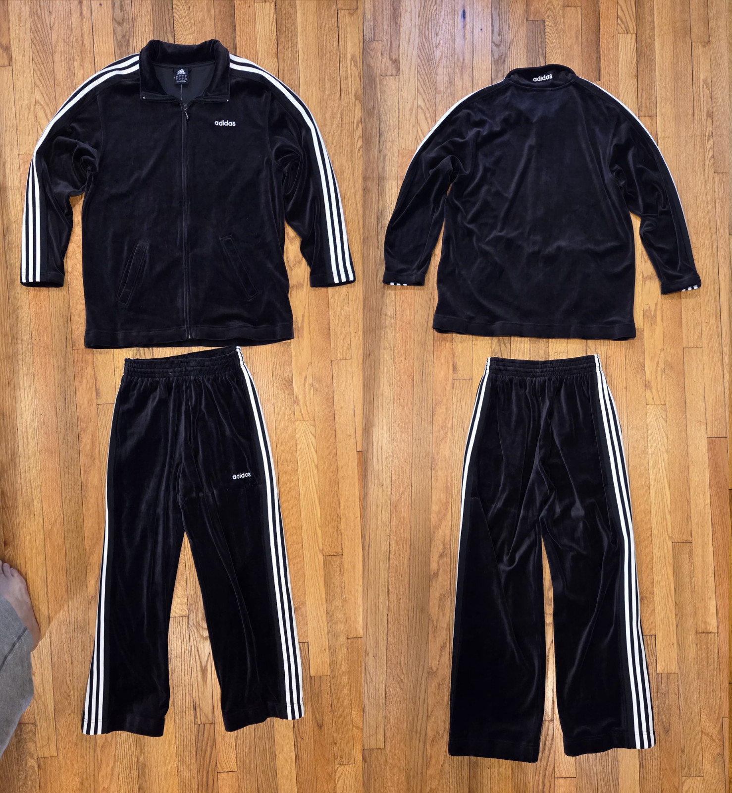 Vintage Men Adidas Black & White Velour Sweatsuit Tracksuit Velvelt NWT S M L