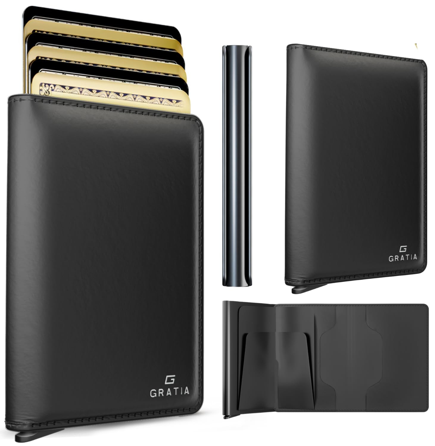 GRATIA Slim Wallet for Men – RFID Blocking, 3.6 x 2.6 x 0.6 inches, Black