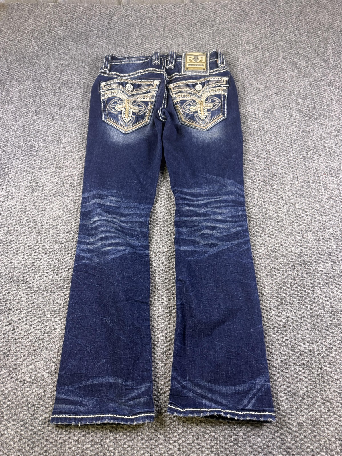 Rock Revival Jeans Womens 28 Blue Yowah Slim Boot Bootcut Distressed Embroidered