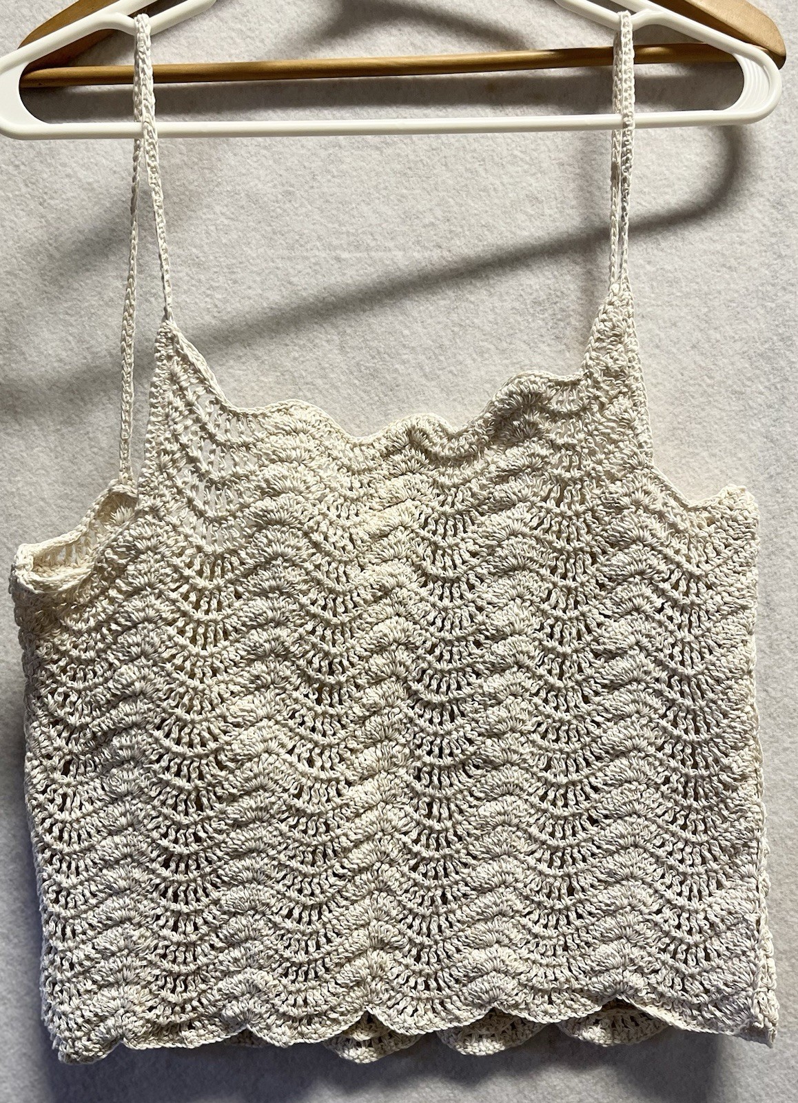 Womens Y2K Top No Size, M? Beige Crochet Tank Fairycore Hippie Boho Cottage