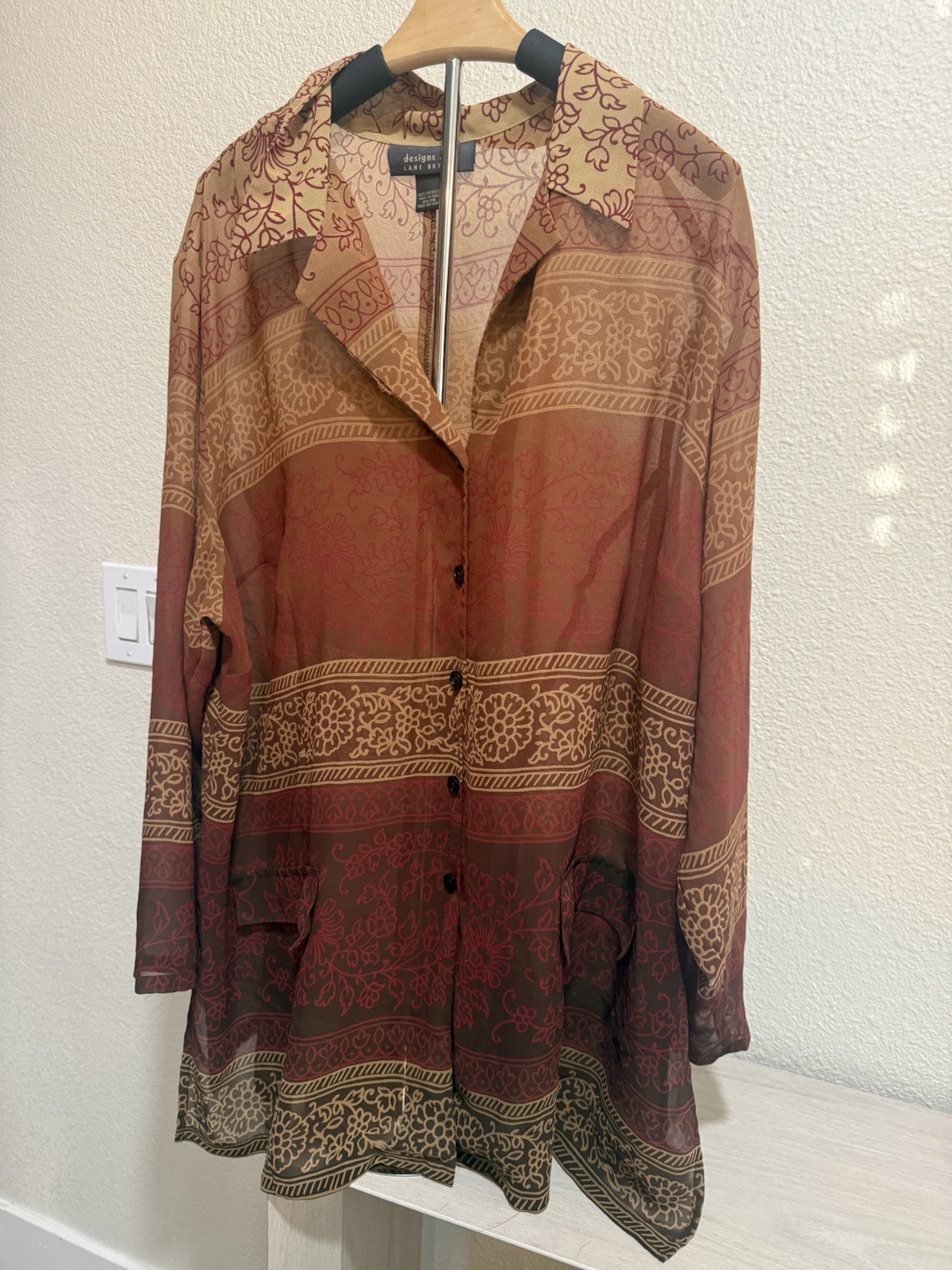 Designs & Co Lane Bryant Sheer Chiffon Floral Button Front Tunic Blouse 22/24