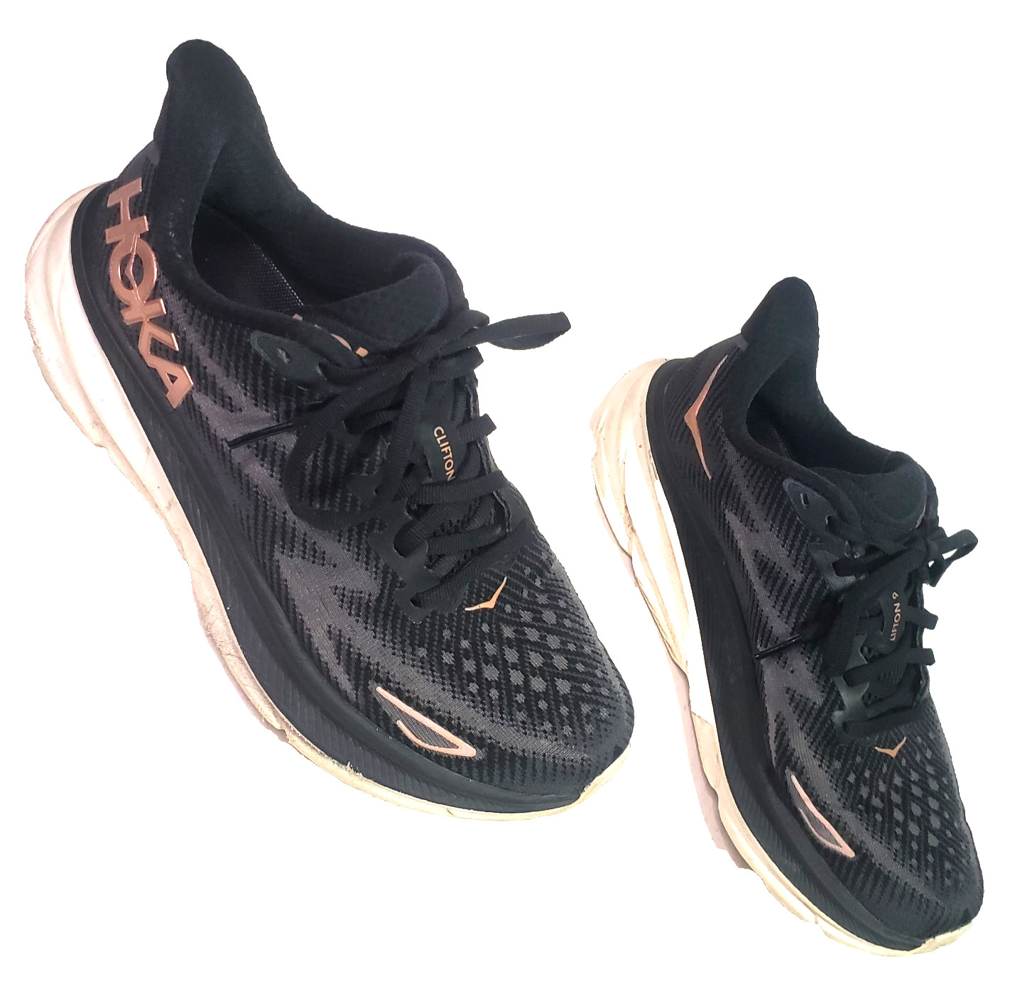 Hoka One Clifton 9 Womens Sz 7 B EU 38 2/3 Black /Rose Gold
