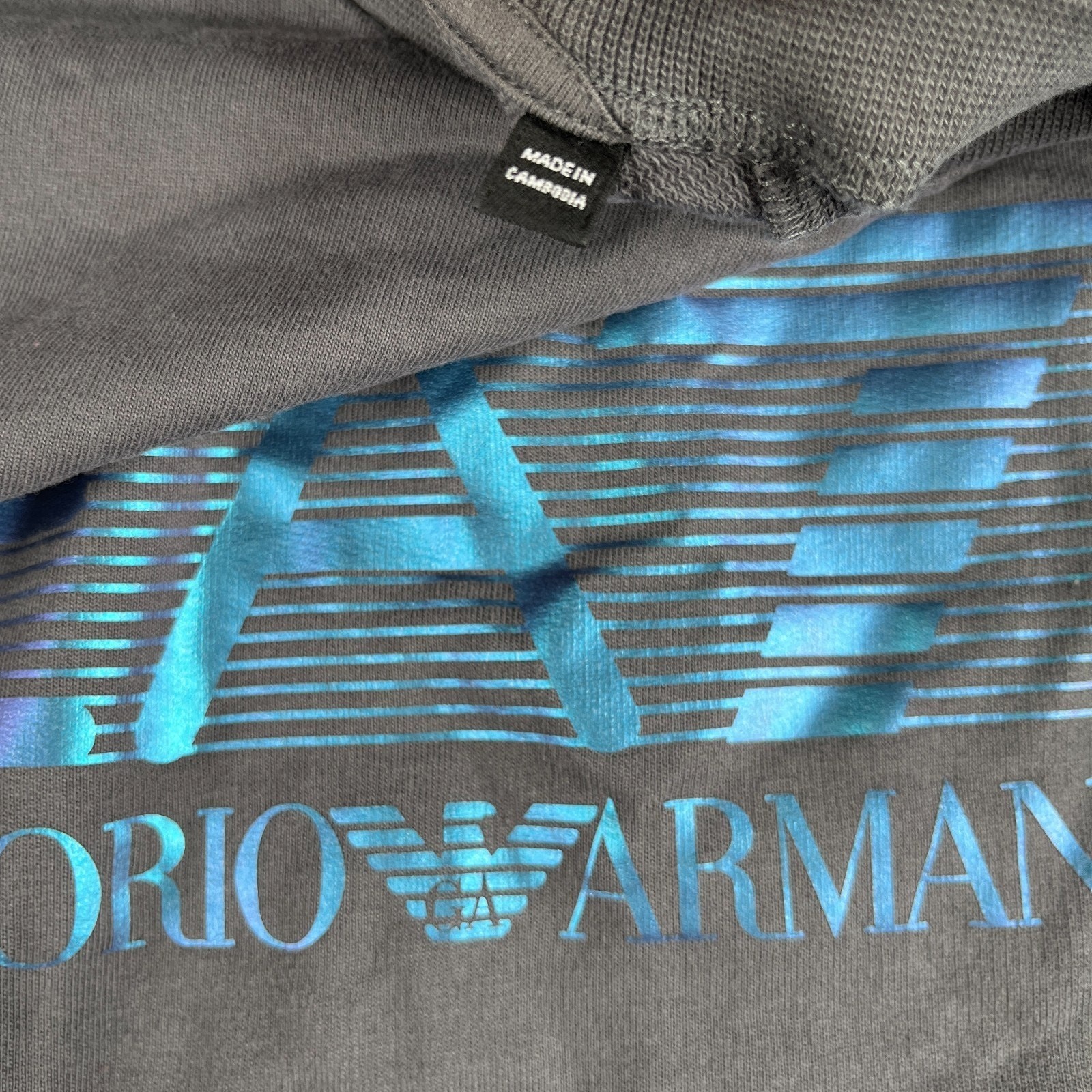 Emporio Armani EA7 Sweatshirt Large Gray Crew Neck Graphic Priont Long Sleeve