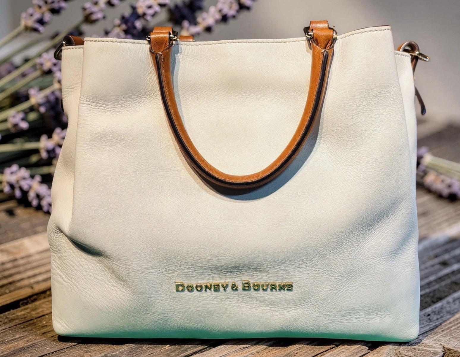Dooney Bourke Bone Off-White City Barlow Smooth Leather Large Satchel Bag