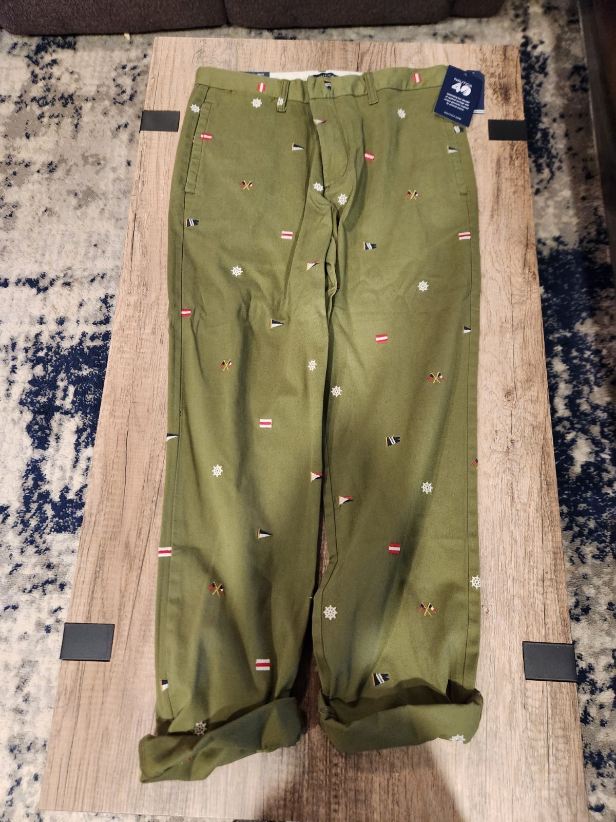 nautica mens embroidered chino pant in spearmint 32×32