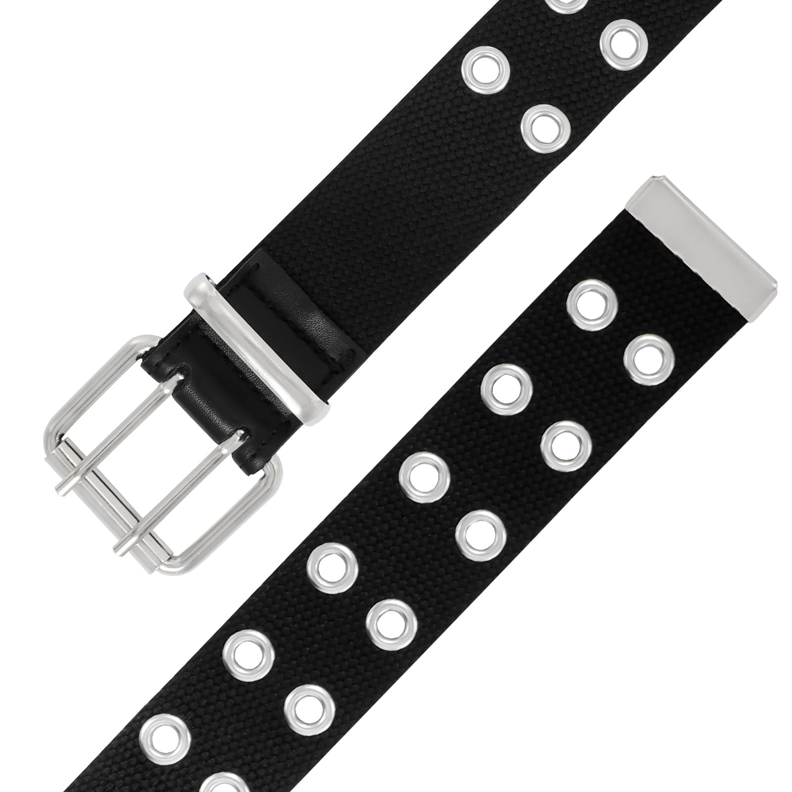 Double Grommet Canvas Belt Double Hole Cloth Nylon Fit Pants 21-34inch Black