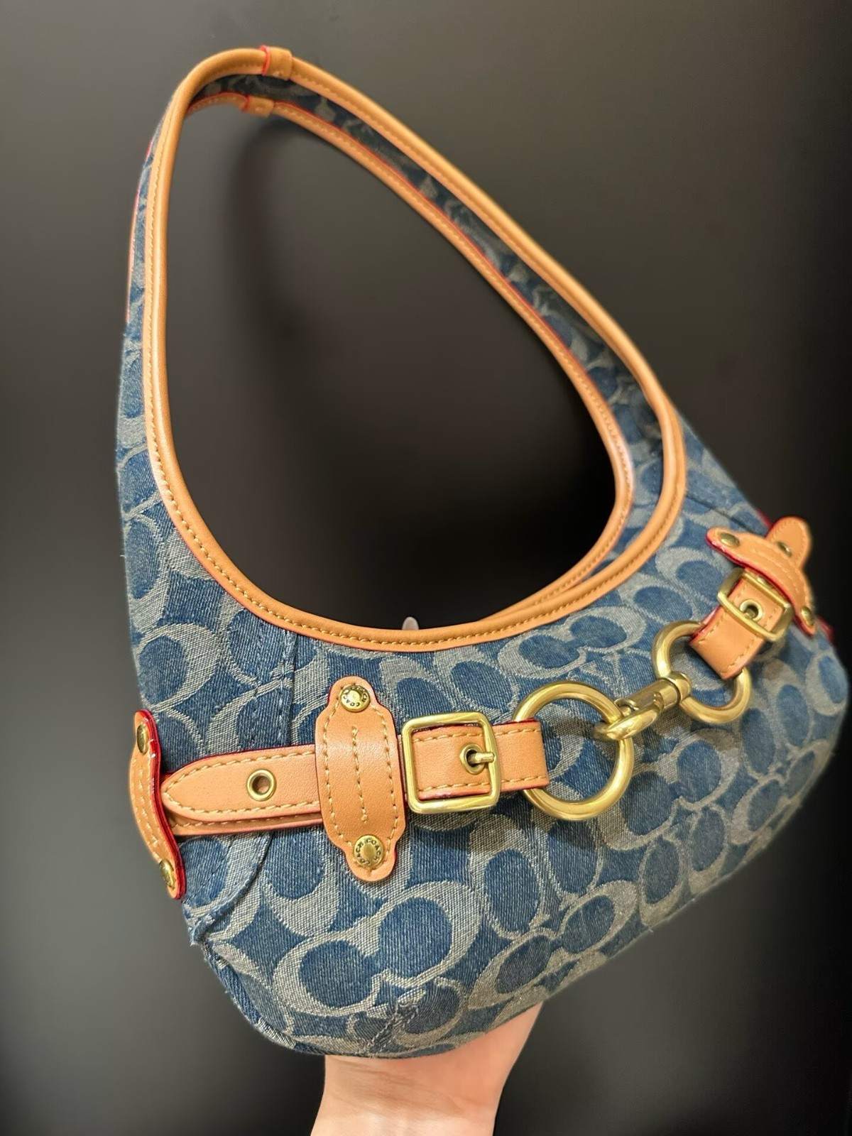NEW Coach Belted Ergo Shoulder Bag 26 Signature Regenerative Cotton Denim CEN94