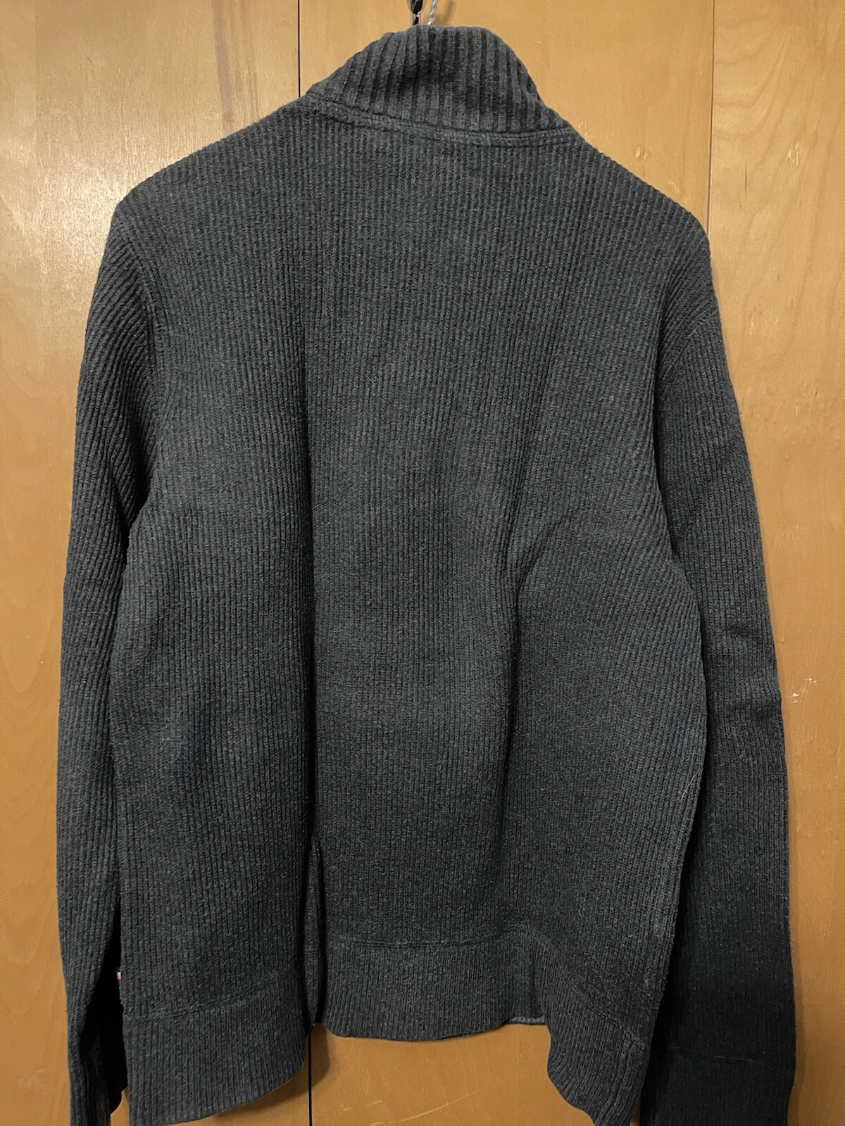 EDDIE BAUER SIGNATURE COTTON QUARTER ZIP MEN CHARCOAL CHEST STRIPE SWEATER SMALL