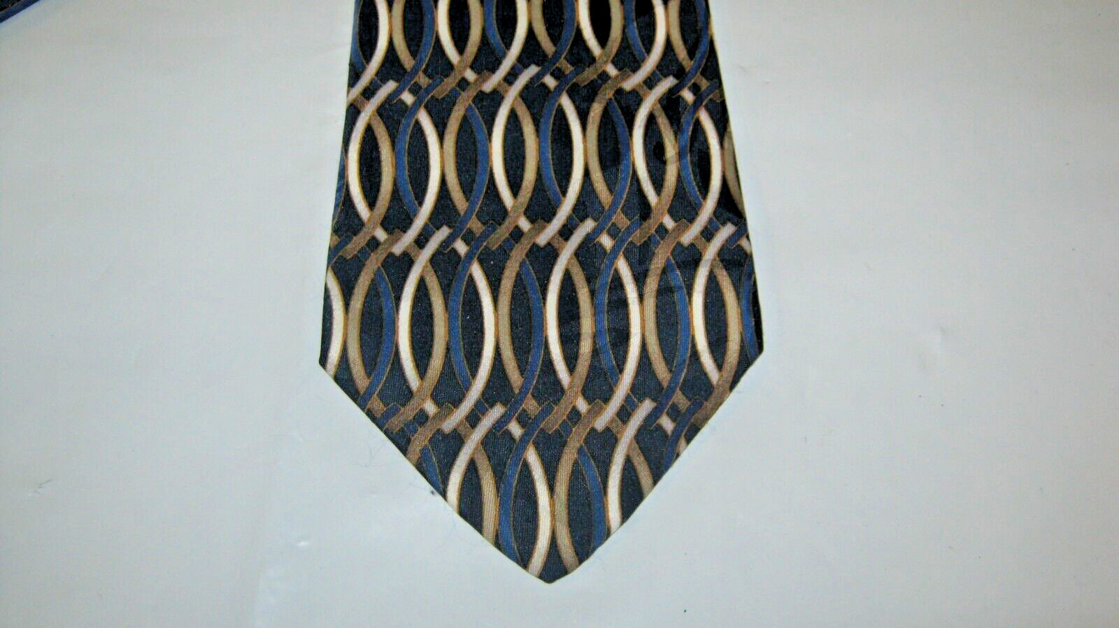 Ketch black blue beige geometric tie 56 x 3.75 Necktie 15981