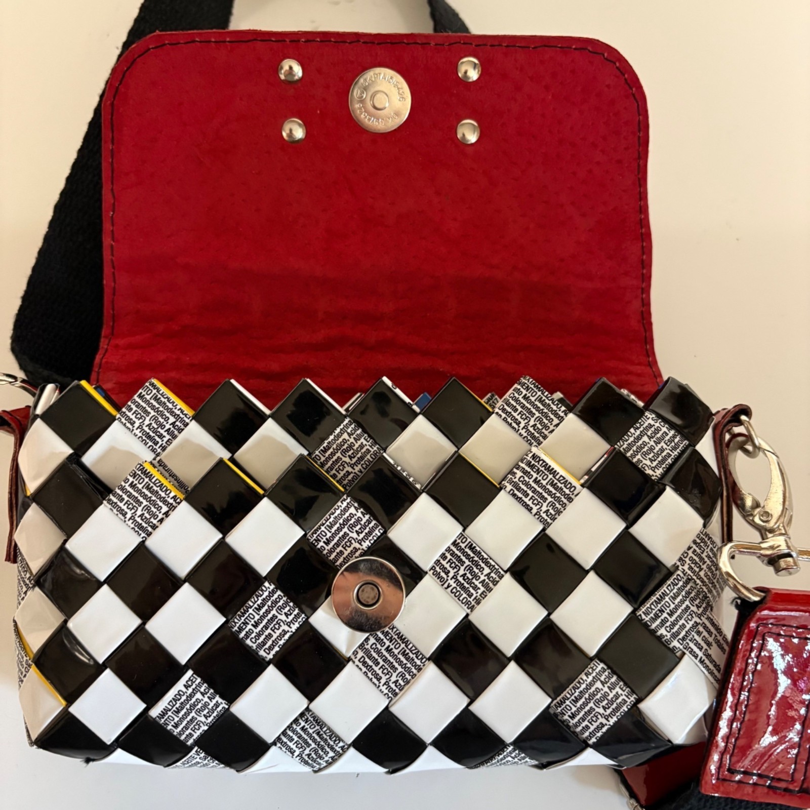 Nahui Ollin Wrapper Purse Small Black White Red Crossbody Indie Artisan Playful
