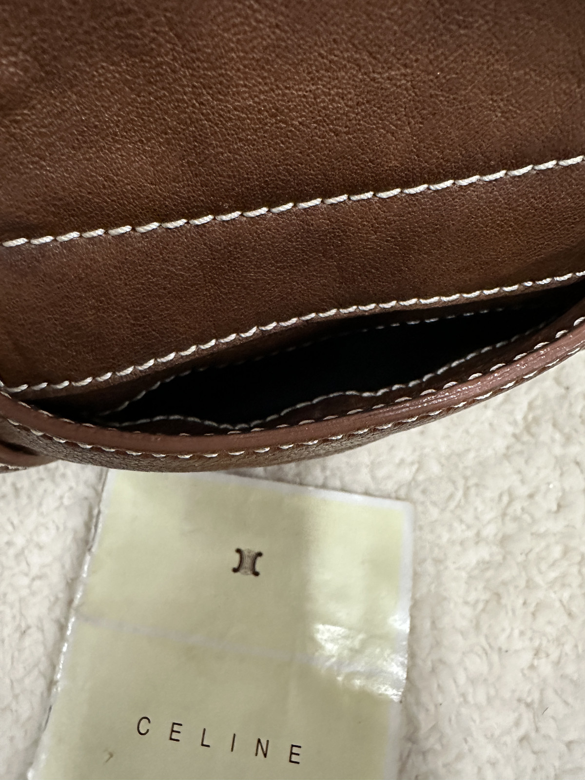 Celine Brown Leather Handbag Handle Purse Satchel Horse Buggy Logo Dust Bag Tags