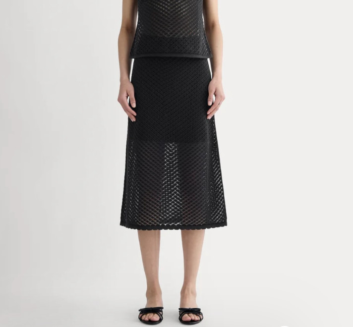 Everlane Women’s The Lace Knit Skirt Black Small (S) 100% Organic Cotton