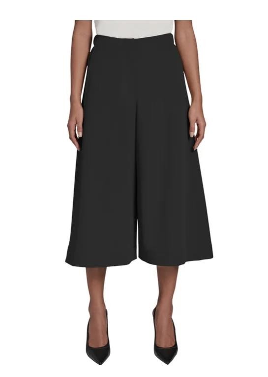 DKNY Womens Pants Black Gaucho Wide-Leg Pockets Elastic Waist Business Casual