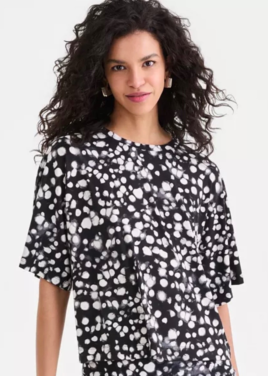 Macy’s Exclusive Women’s Silky Jersey Elbow-Sleeve T-Shirt Black & White NWT