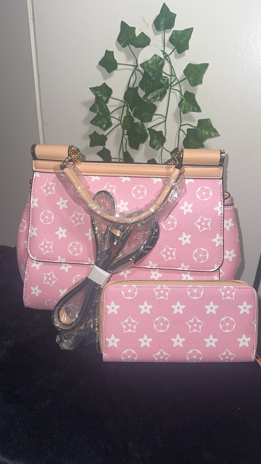 Pink Satchel With Wallet Set