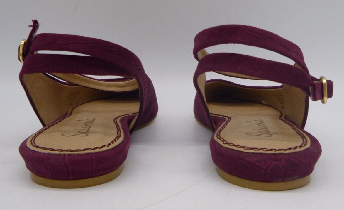 Splendid Selia Burgundy Purple Slingback Flats Sz 8 M Ankle Strap Snake Embossed