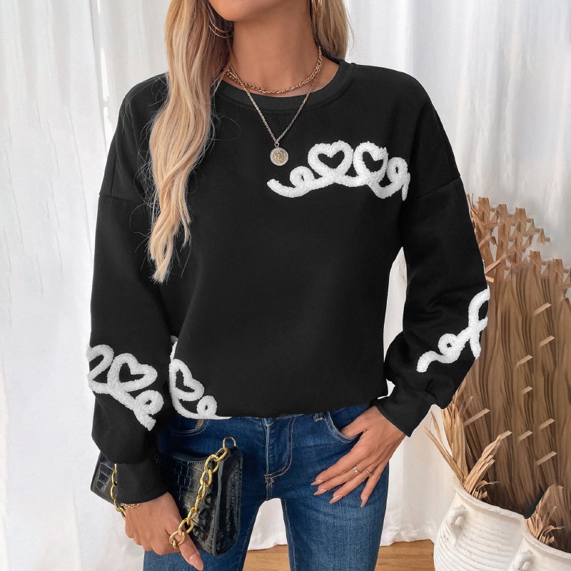 Autumn and winter round neck towel embroidered casual hoodie