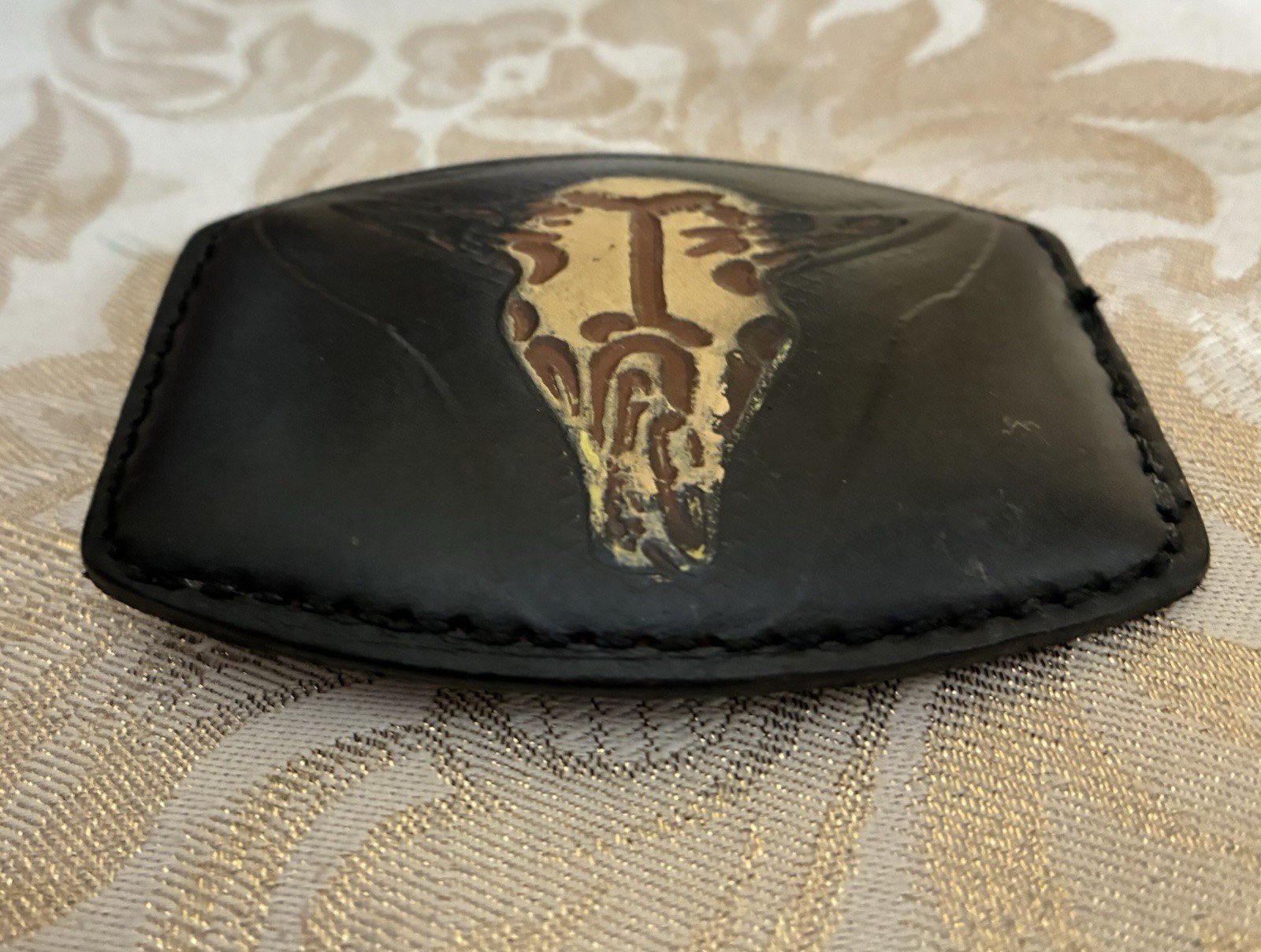 Vintage BARON Brass Longhorn Belt Buckle W/ sz 36 1.7” Leather Belt & 2nd Buckle