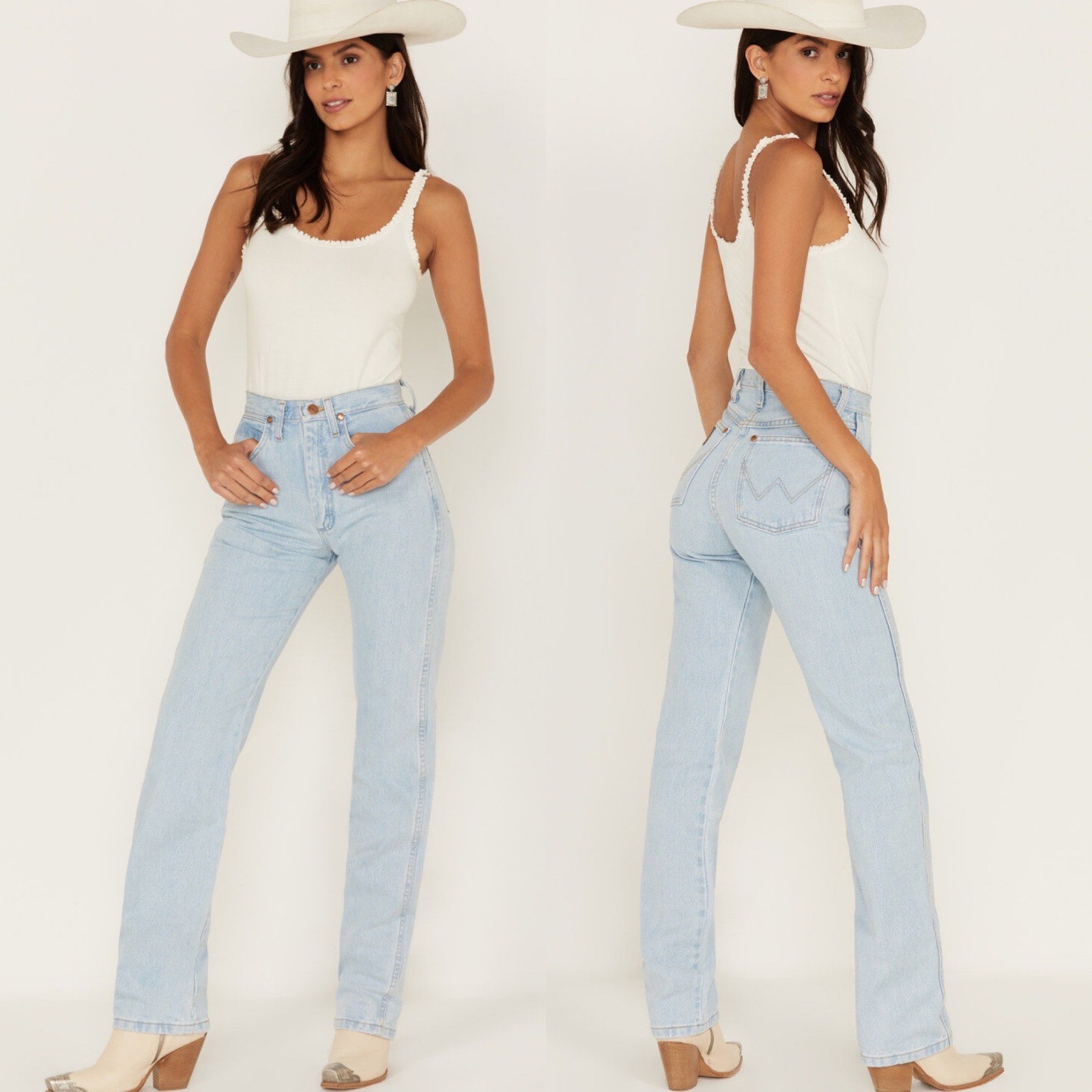 NWT Wrangler Womens Cowboy Cut Jeans 7×34 Light Wash Slim Fit Western 1014MWZGH