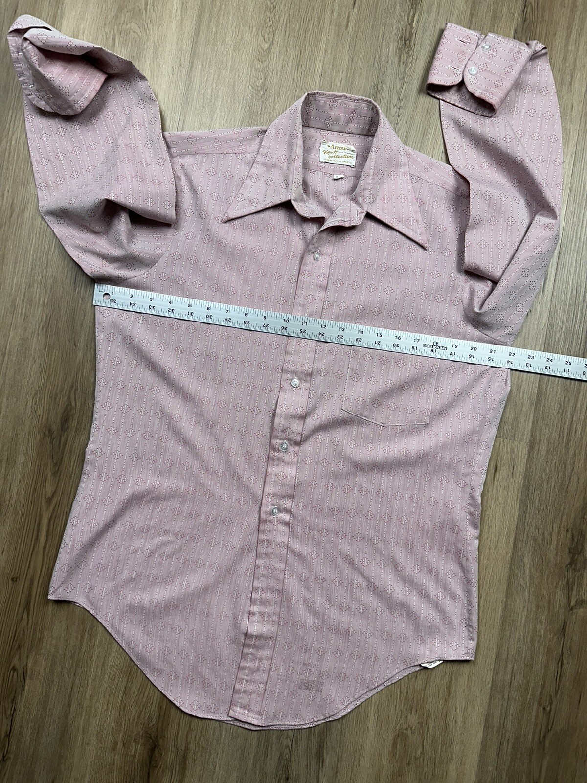 VINTAGE Arrow Kent Collection Light Red Pink Pinstriped Pocket Shirt Size 15-33