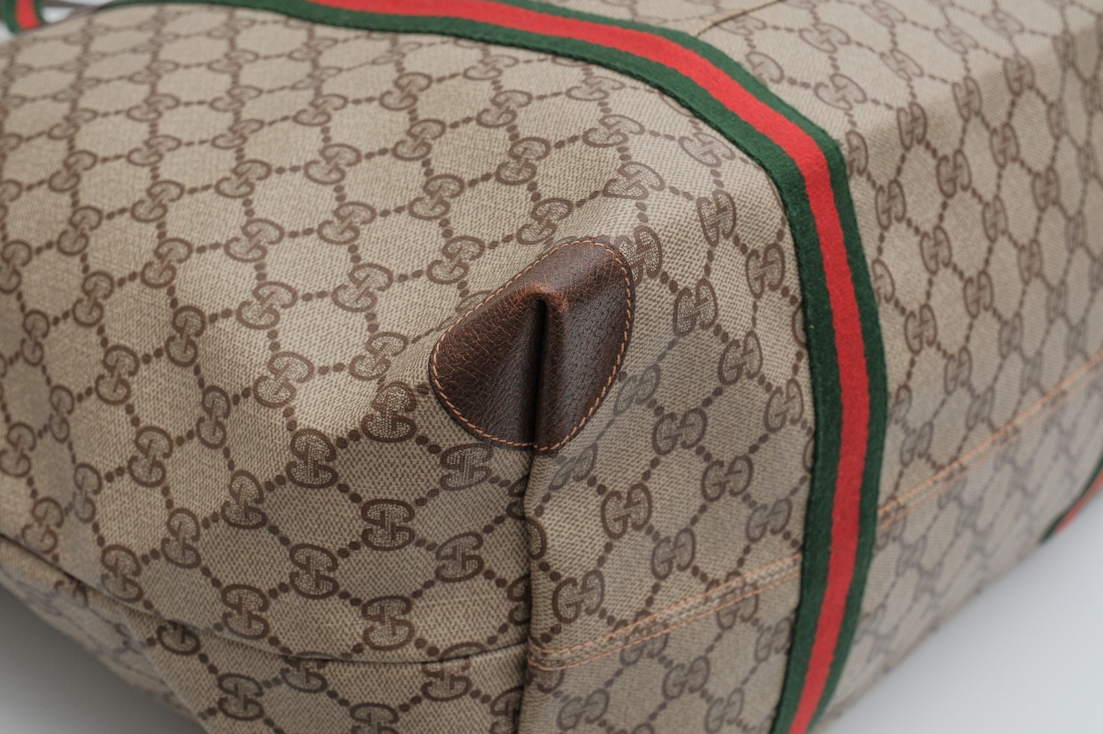 Vintage Gucci Travel Boston Tote Shoulder Bag GG Web Sherry Line 156.19