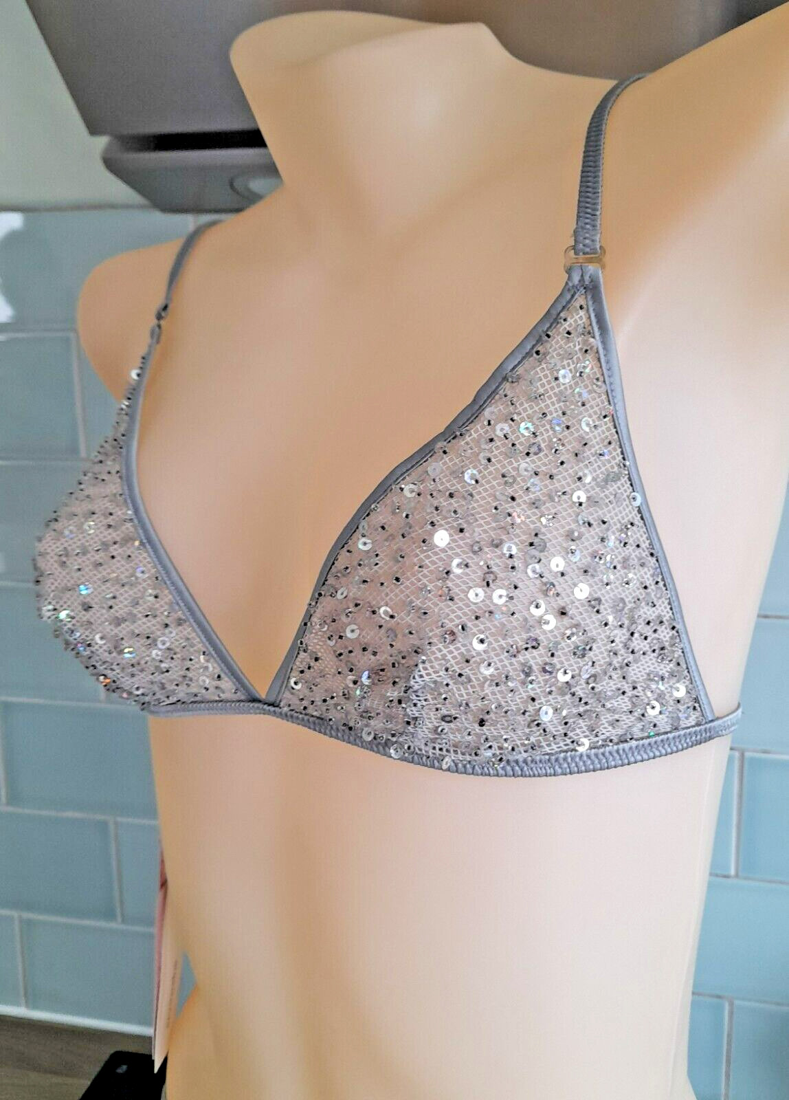 Argentovivo Grey PRODIGIO Sequinned Triangle Bra With PICASSO Thong Set