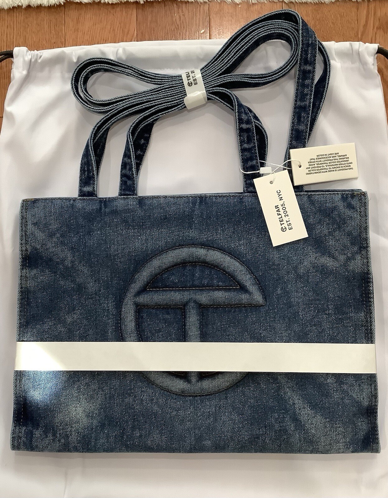 Telfar Blue Denim Medium Shopping Bag Crossbody Shoulder Purse AUTHENTIC NEW!!!
