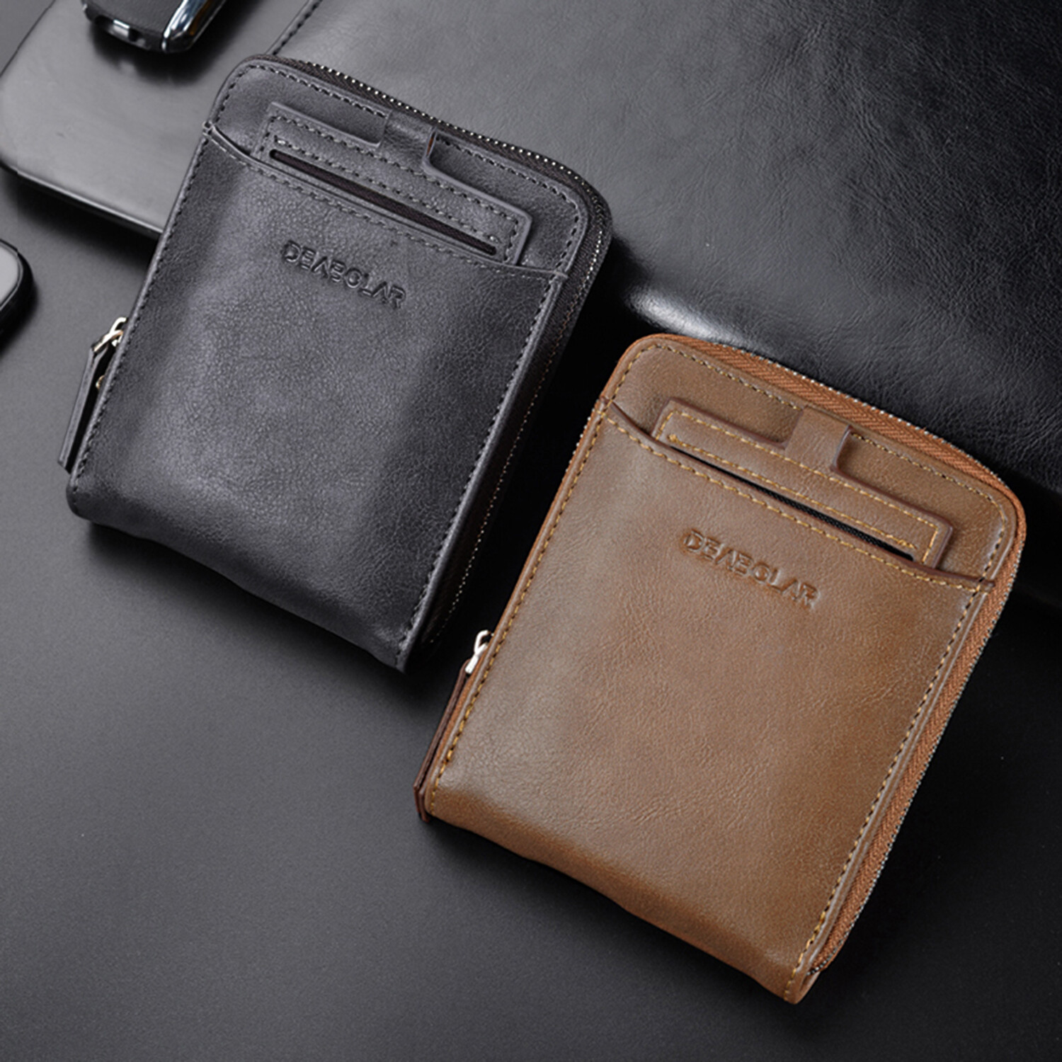Men RFID Blocking PU Leather Bifold Wallet Credit Card ID Holder Zip Purse