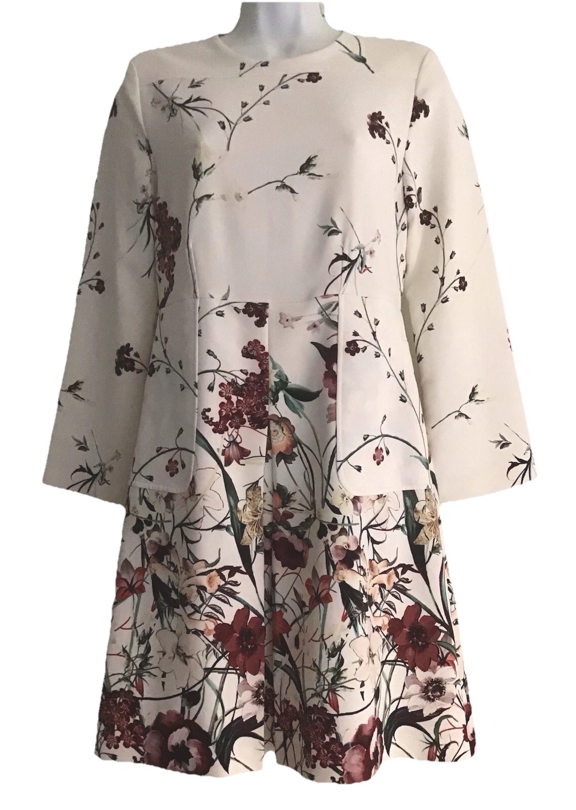 ZARA MADE IN MOROCCO MULTICOLORED FLOWER 3/4 SLEEVE ABOVE KNEE DRESS SIZE- Smal