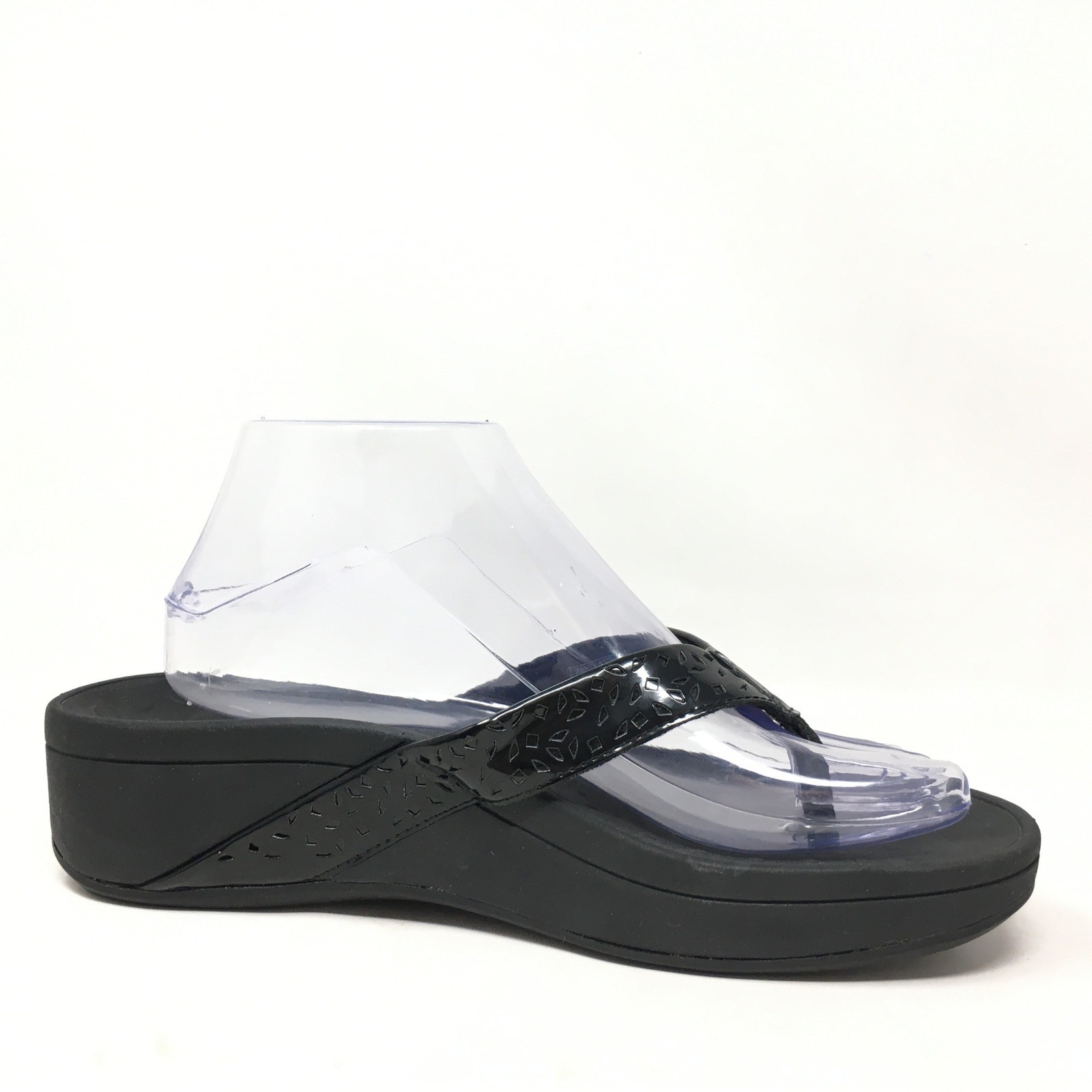 Vionic Zuma Flip Flops Sandals Shoes Womens Size 8 Black Patent Slide Orthotic