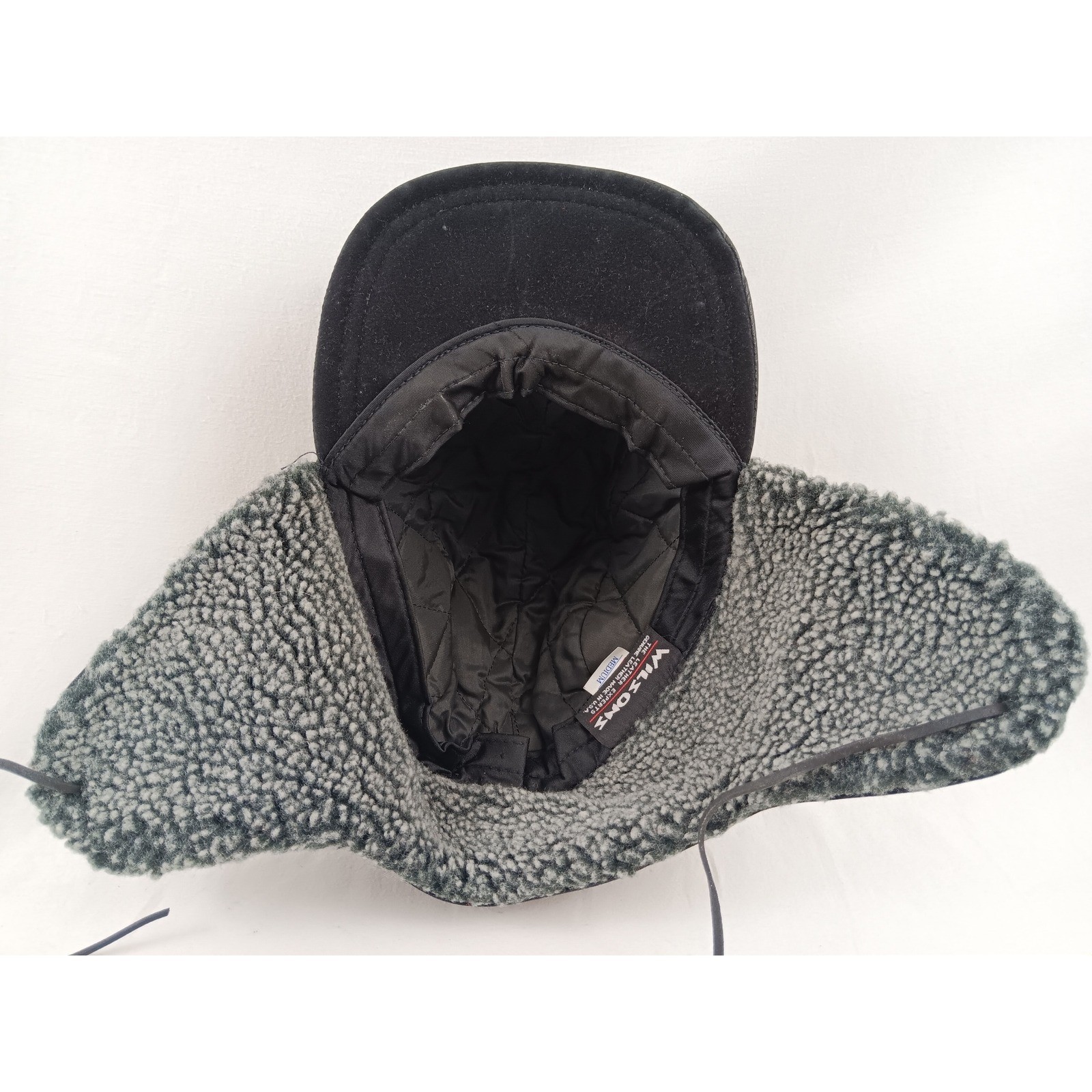 Wilsons Genuine Leather Trapper Hat Winter Ear Flap Warm Fleece Lined Medium USA