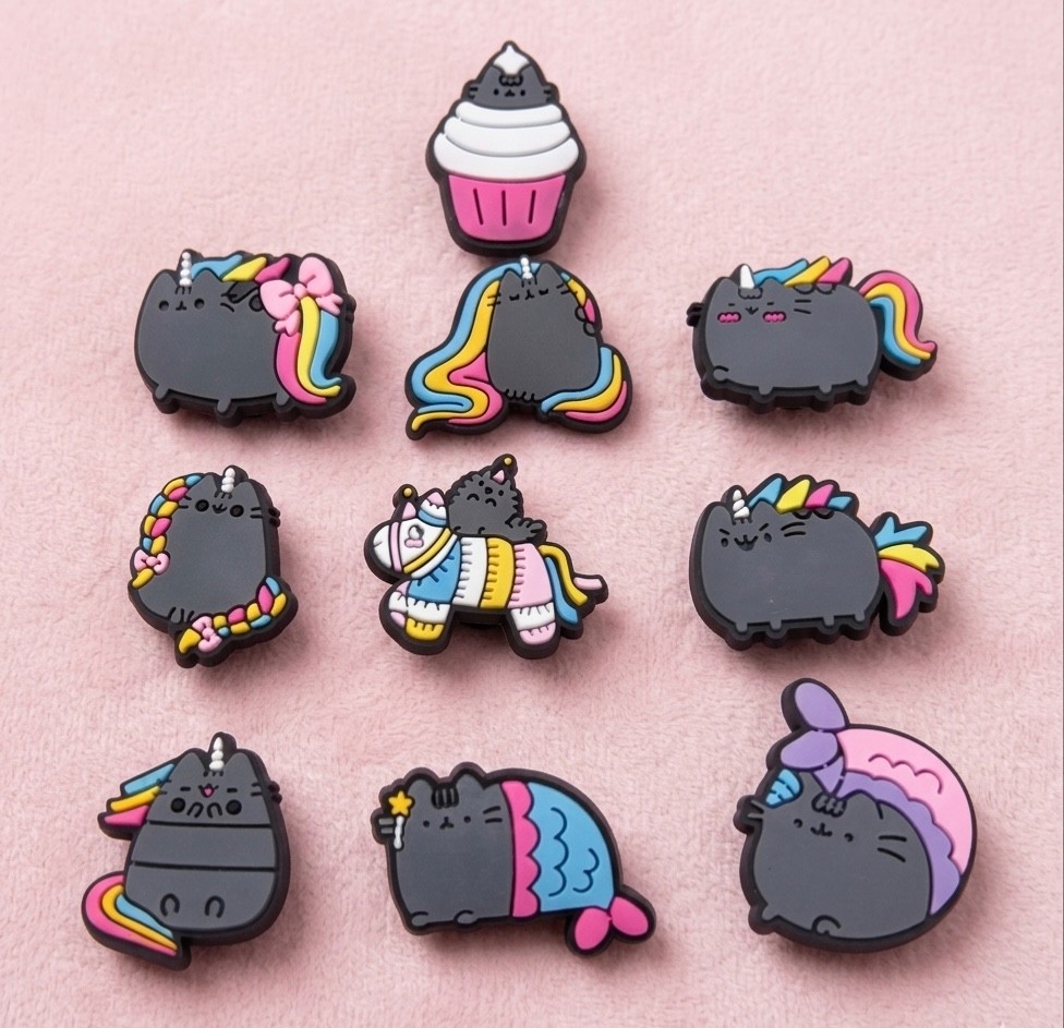 12Pcs Pusheen The Cat Crocs Shoe Charms New Unicorn Mermaid Cup Cake