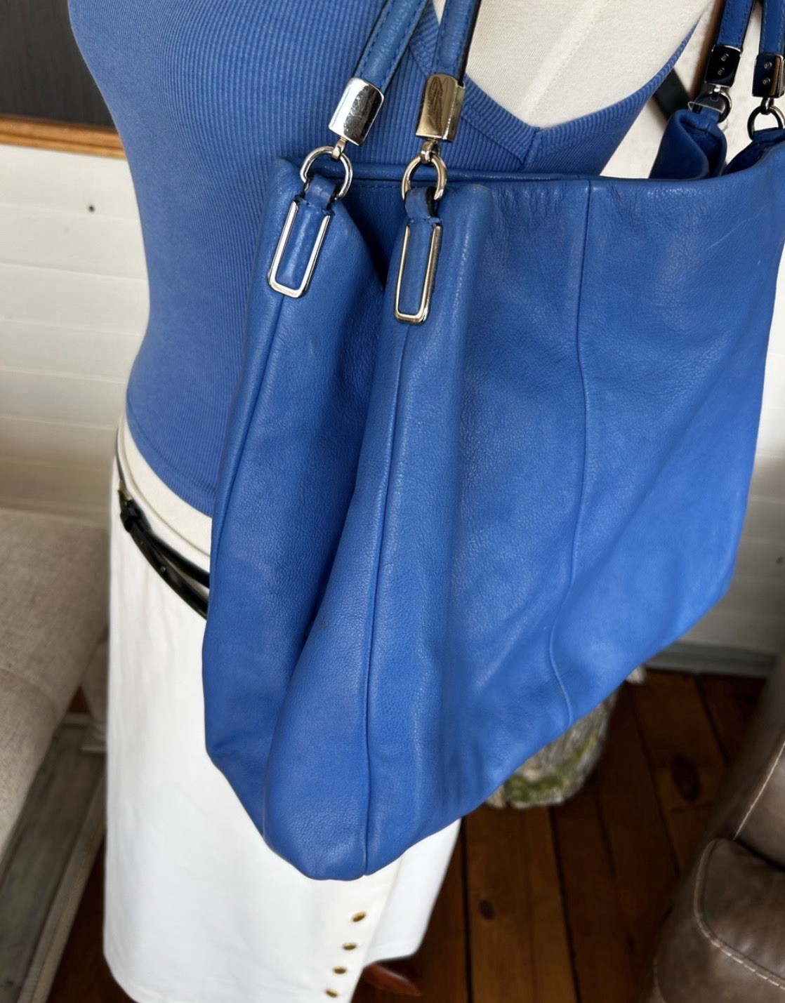 Coach Blue Leather Hobo Shoulder Bag Large Slouchy Tote Purse preloved