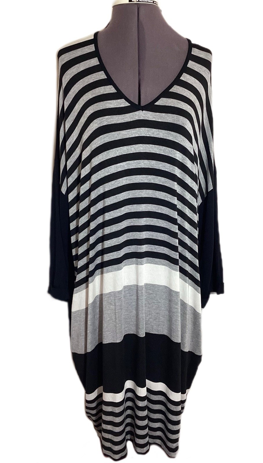 Alembika Contrast Stripe Midi Knit Dress M (12/14) Lagenlook Oversized Minimal