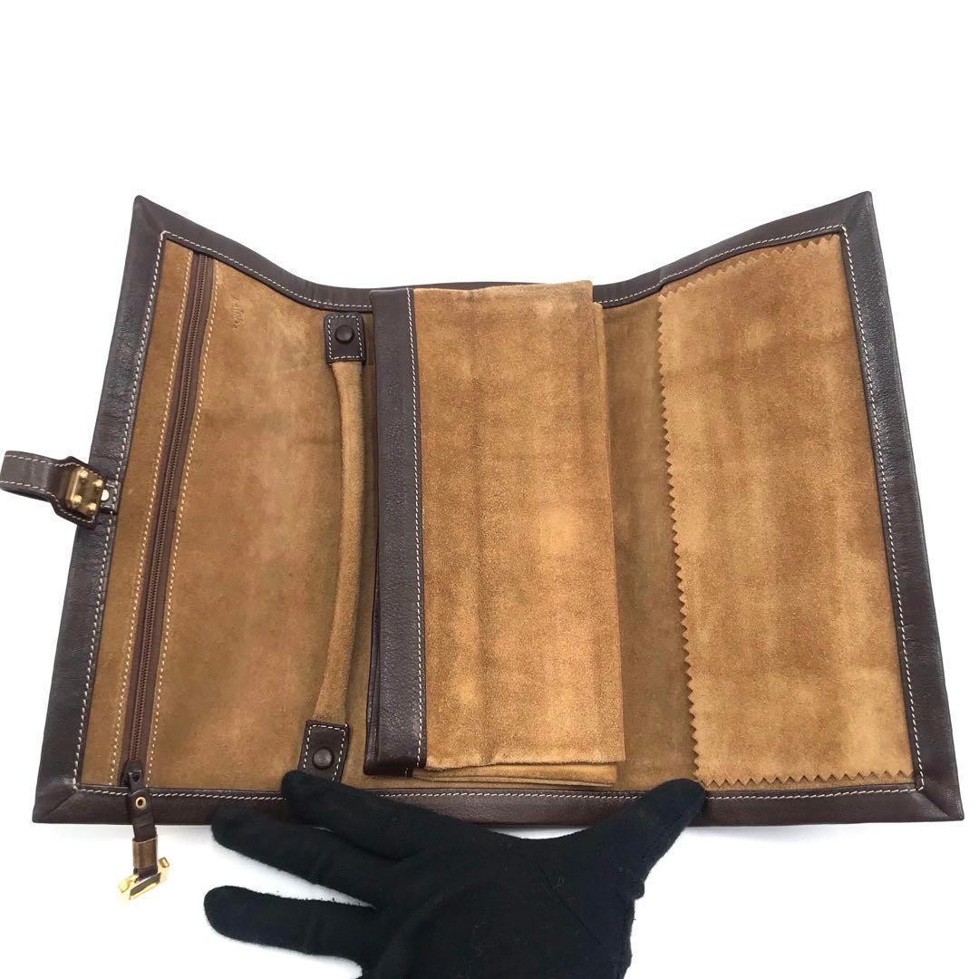 Loewe Vintage Clutch Bag Pouch Suede Leather Anagram Accessory Case W9.4xH5.1in