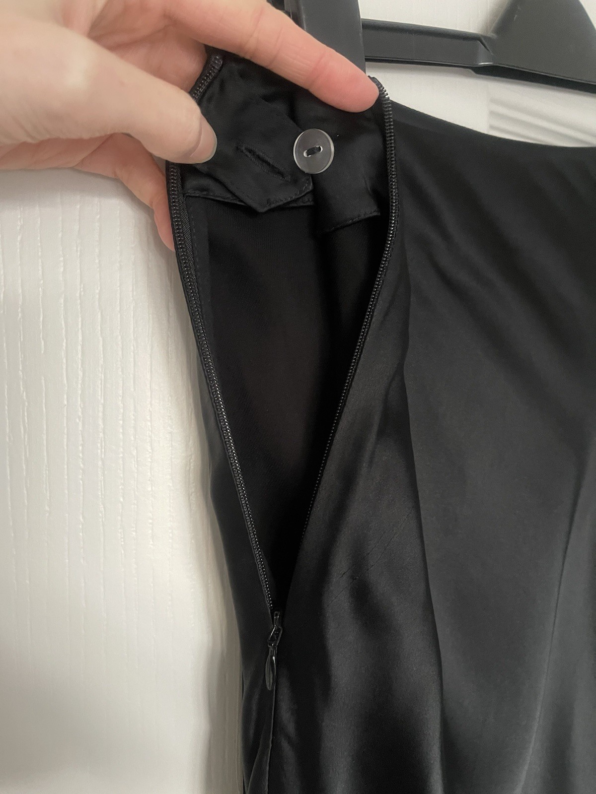 & Other Stories Black Satin Style Maxi Skirt With Zip And Button Closure Size 36