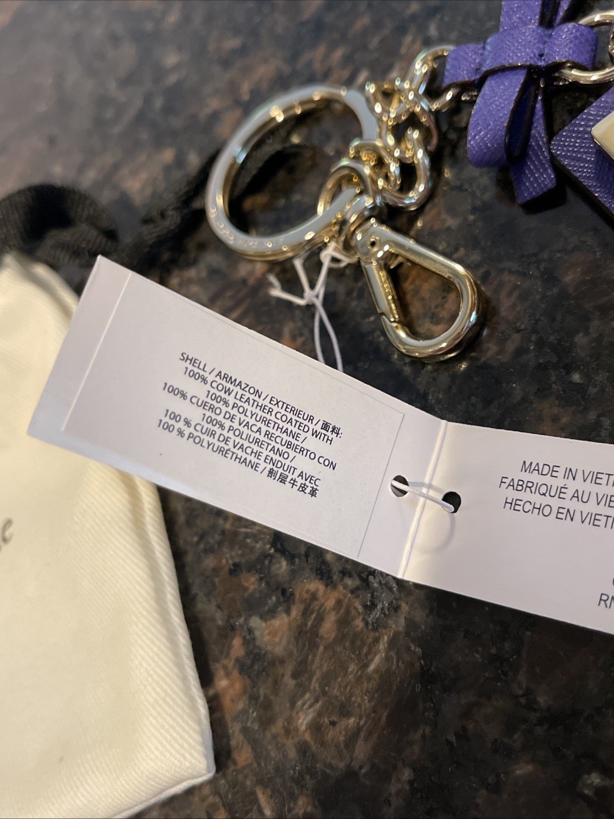 NWT Kate Spade Cutout Spade Gold Key Chain Fob Bag Charm Purple Leather