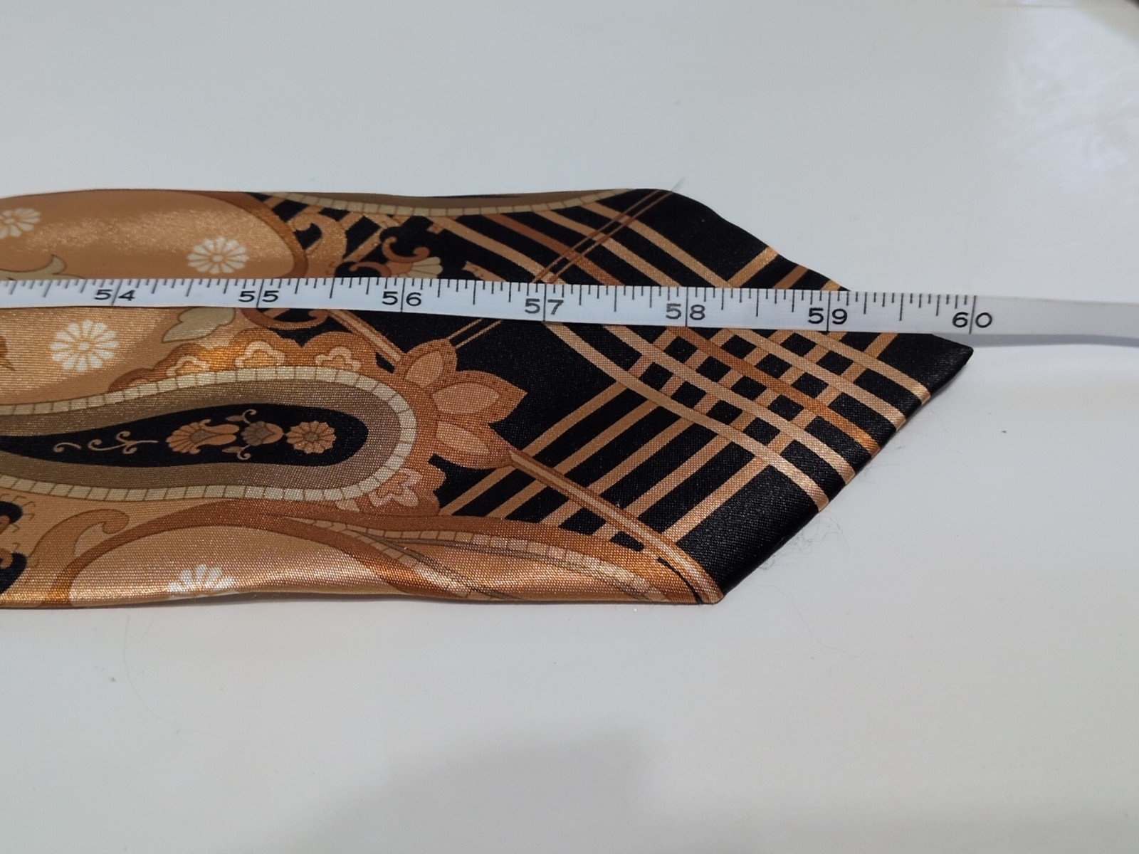 Karl Knox Orange Tan Black Paisley Abstract Necktie 4×60″ Retro Design VINTAGE