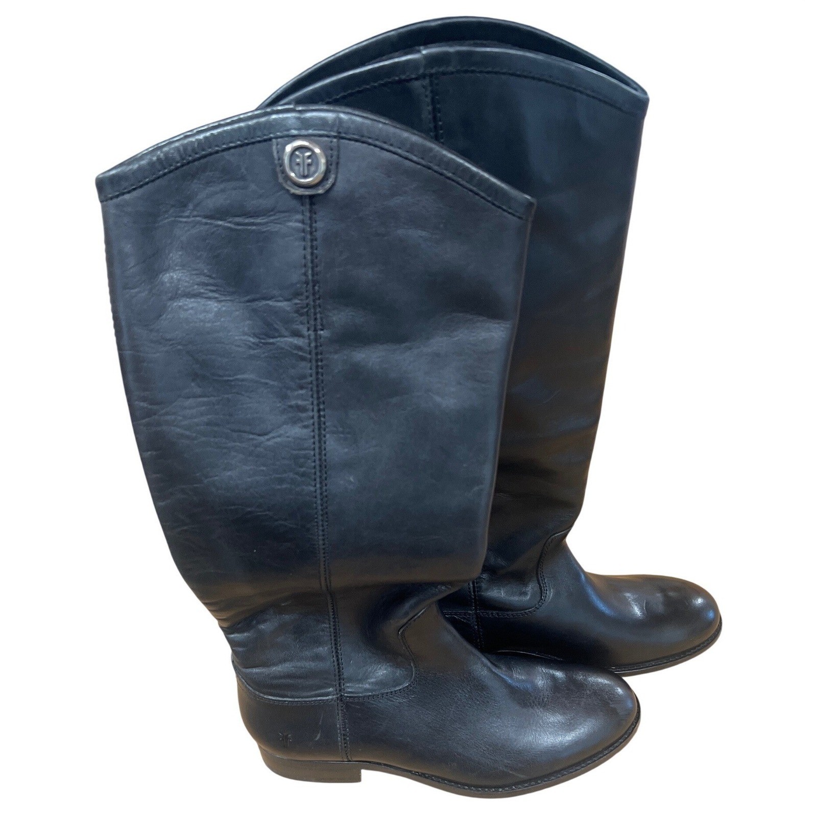 Frye Melissa Button Black Leather Tall Riding Boots Womens 6B 3475447-BLK